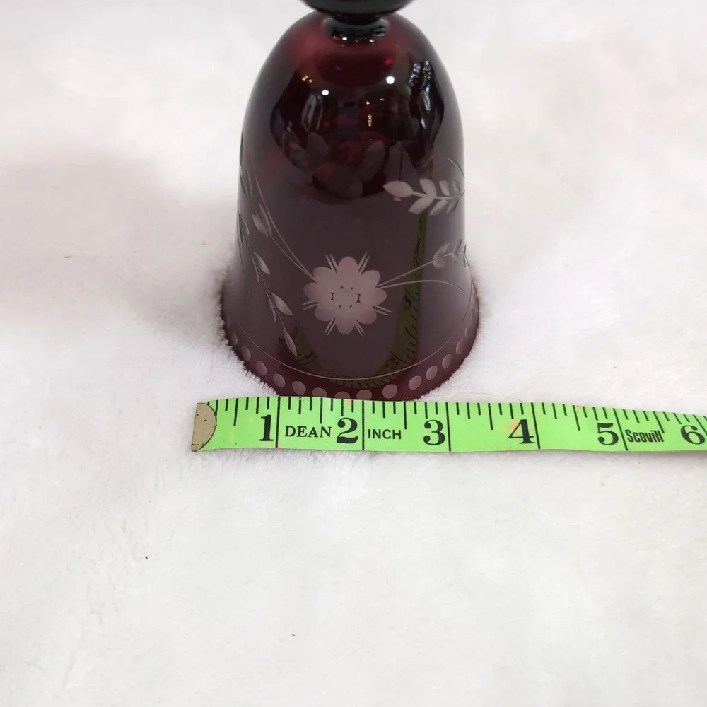 Williams Sonoma Goblet Set Ruby Red Vintage Cut to Clear Floral Glass Etched 4pc